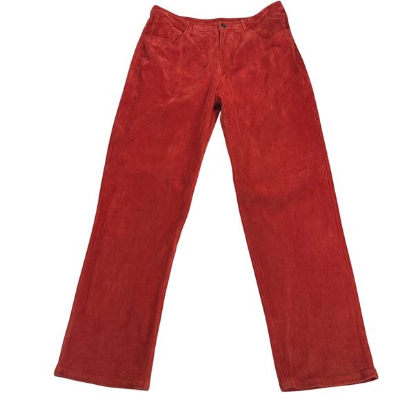 Chico's Design Suede Leather Pants Orange Straight Leg High Rise Size 12 (2.5) - Picture 2 of 12